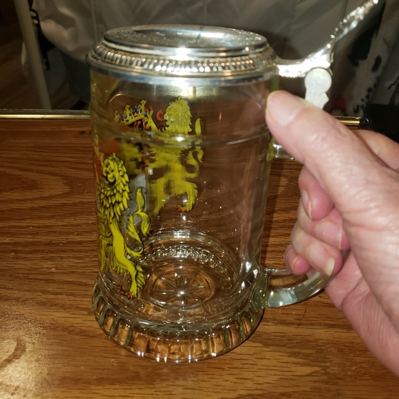 German Beer Stein Glass Pewter Lid - Picture 2 of 10